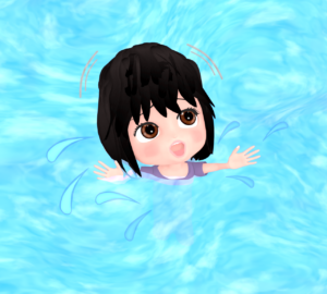 海や川で溺れる女性のイラスト