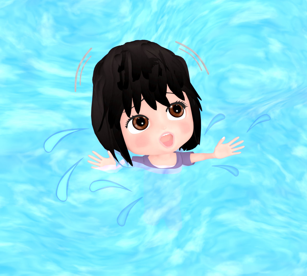 海や川で溺れる女性のイラスト