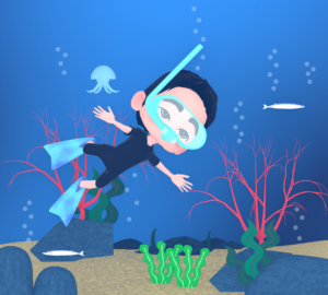 海でシュノーケリングをする男性のイラスト