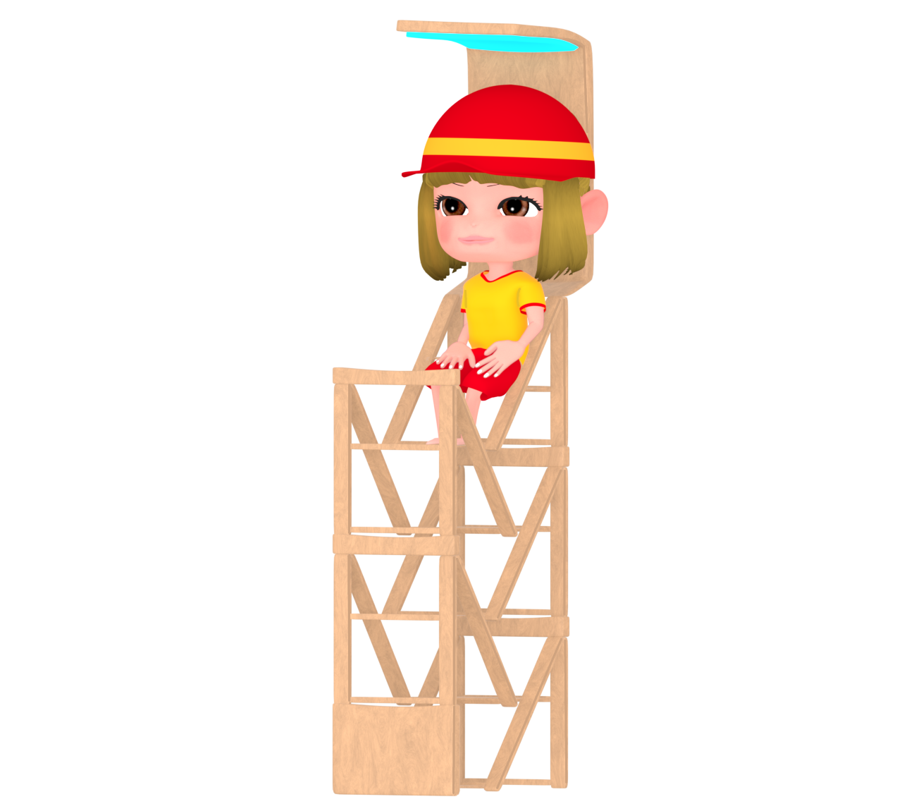 海の監視台に座る女性監視員のイラスト