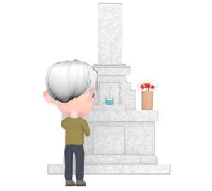 お墓で拝むシニアのイラスト