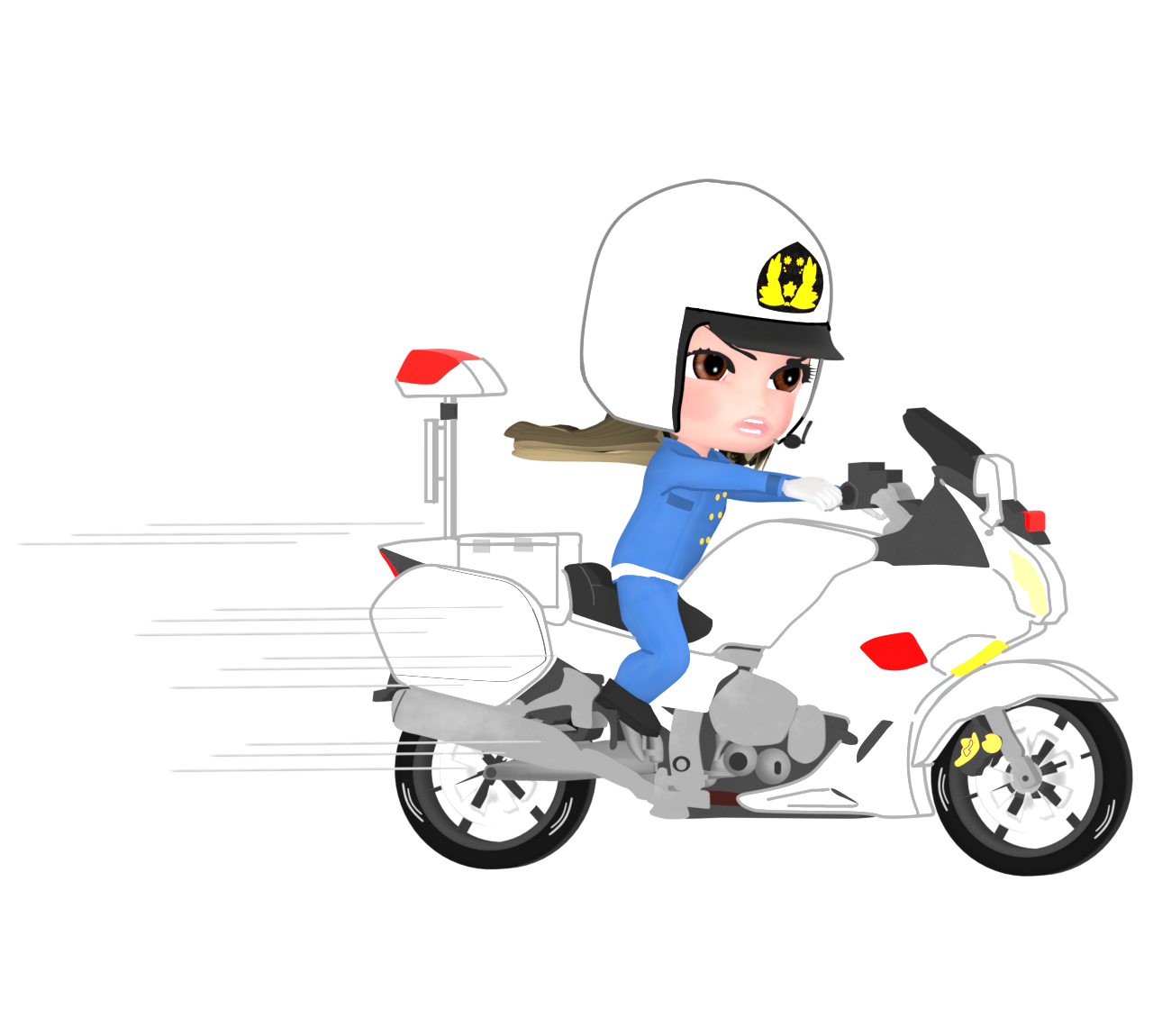 真剣な白バイ隊員のイラスト