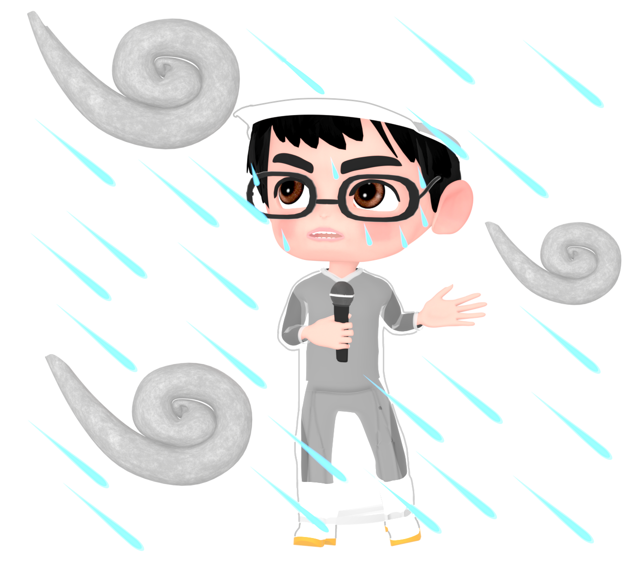 真剣に台風中継をするリポーターのイラスト