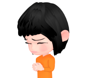 目を瞑り真剣に祈る女性のイラスト