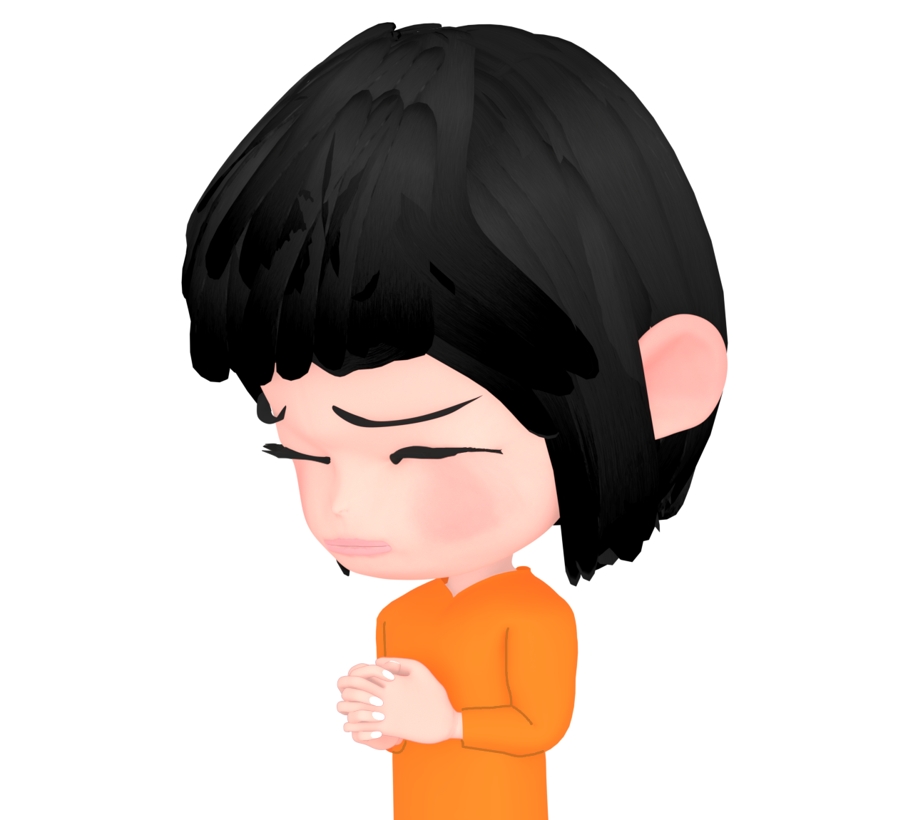 目を瞑り真剣に祈る女性のイラスト