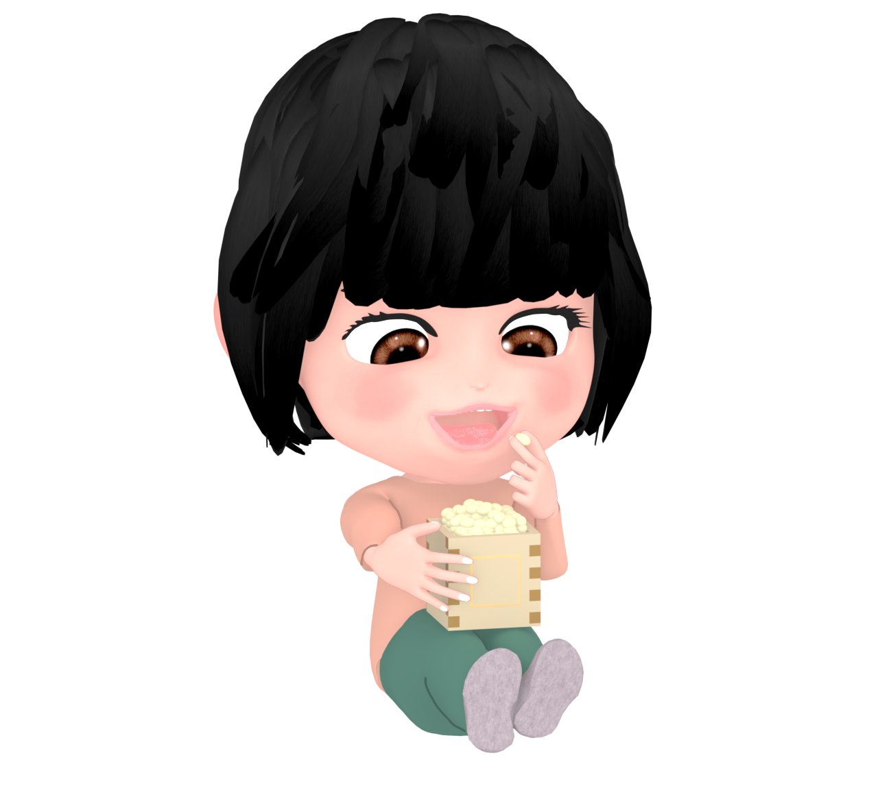 節分の豆を食べる女性のイラスト