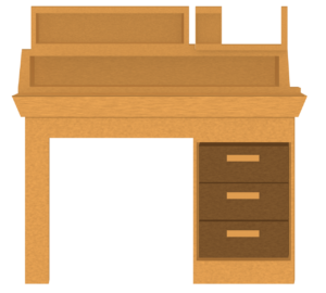 棚がある木製の勉強机のイラスト