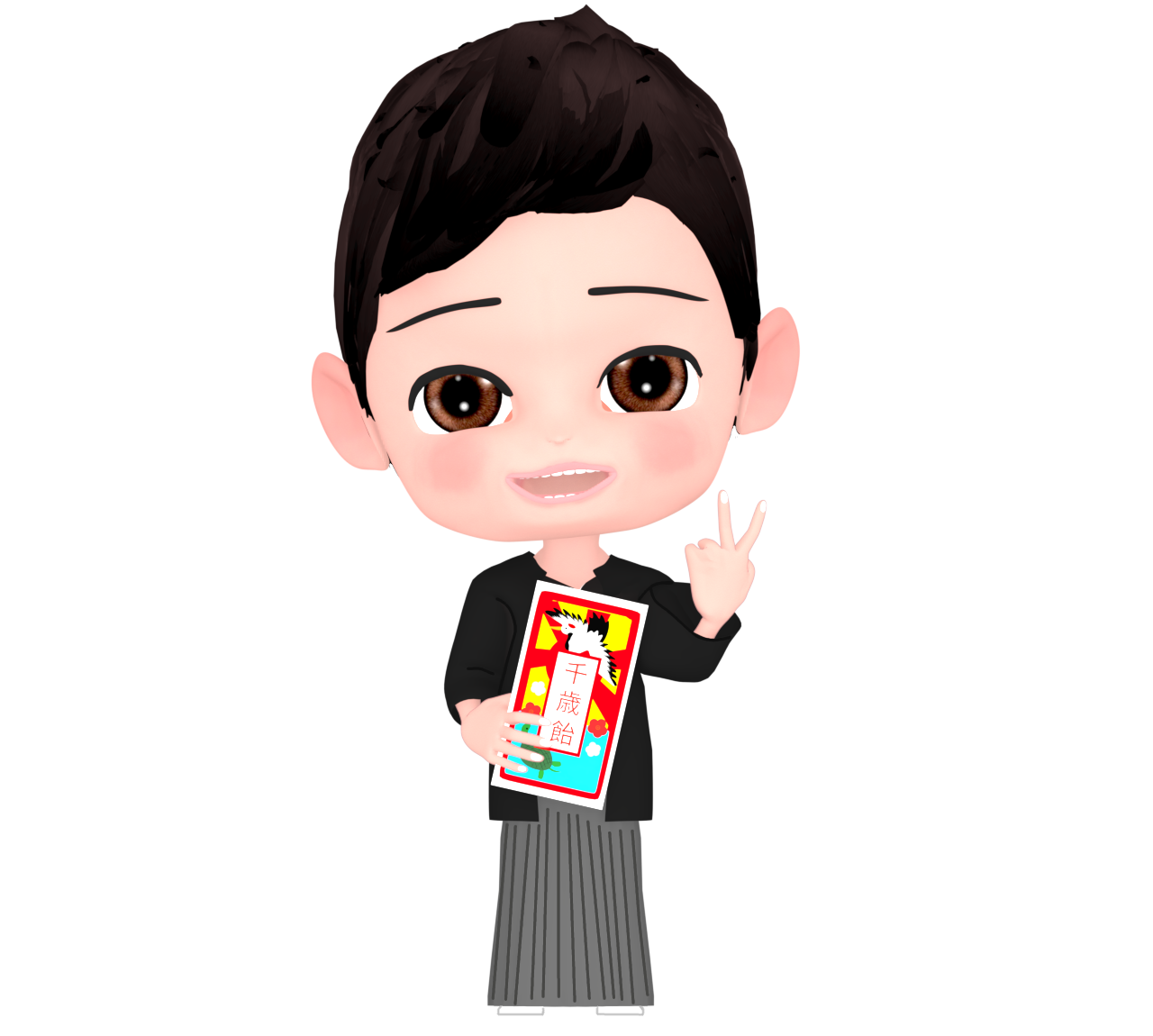 七五三で裏ピースをする男の子のイラスト