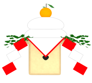 四方紅が敷かれる鏡餅のイラスト