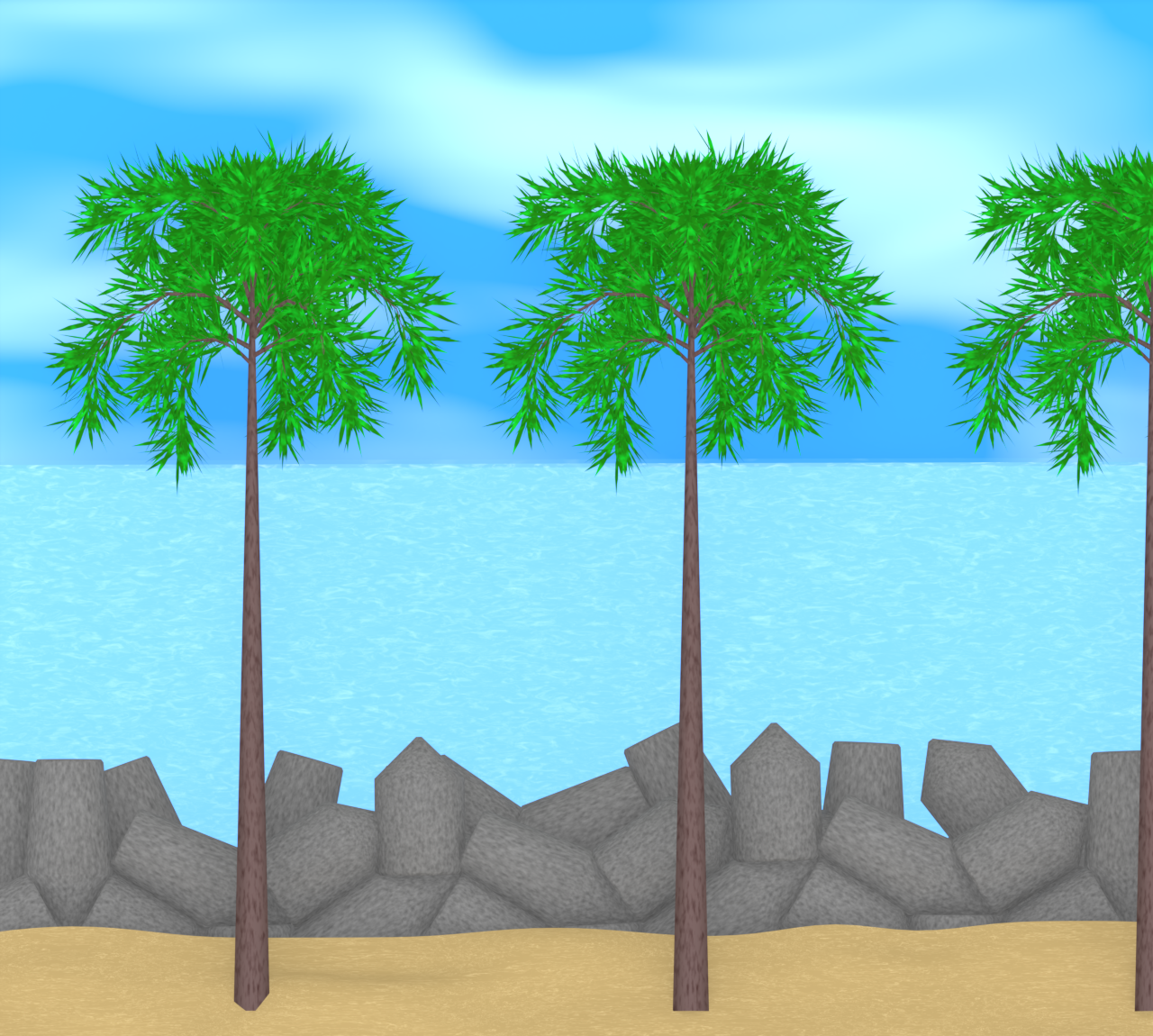 岸辺にある消波ブロックのイラスト