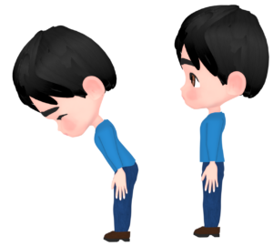 横から見るお辞儀をする男性のイラスト