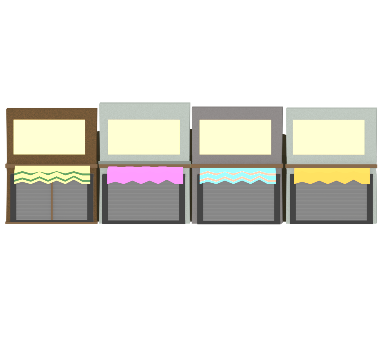 横に並ぶシャッター商店街のイラスト