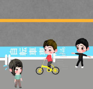 歩道を我が物顔で走る自転車に乗る男性のイラスト