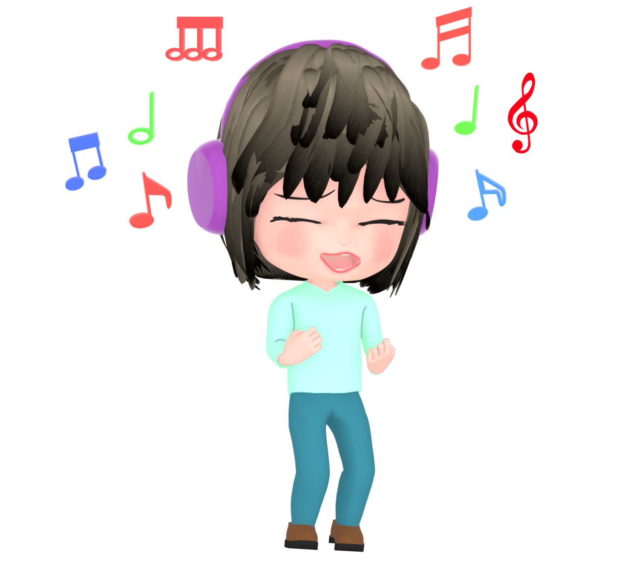 気持ちよく歌うヘッドホンをつけた女性のイラスト