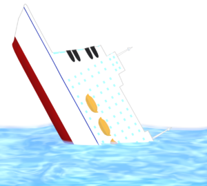 沈没をする豪華客船のイラスト