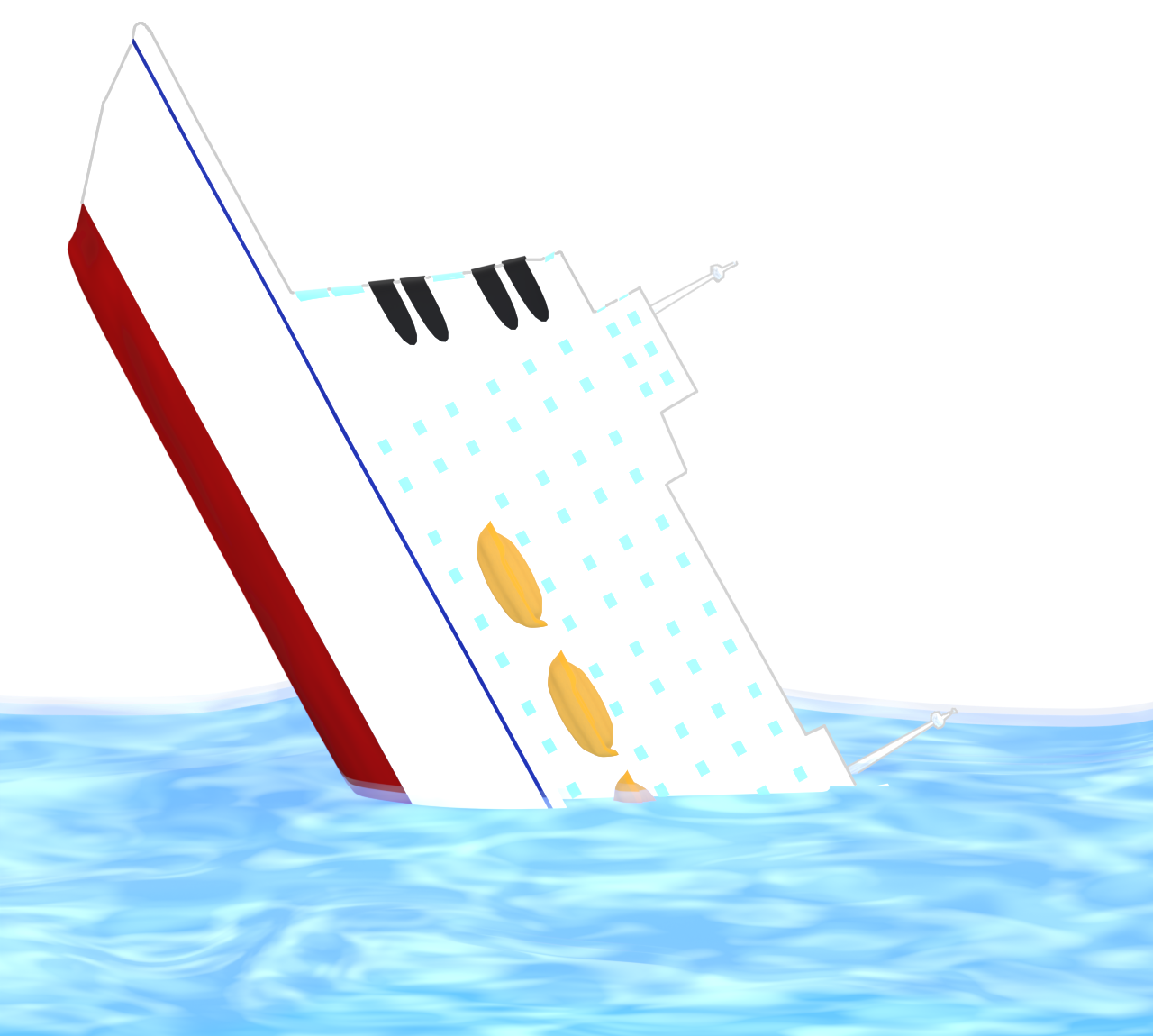 沈没をする豪華客船のイラスト