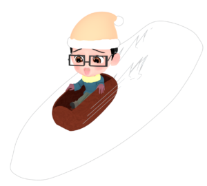 そりで雪遊びを楽しむ男の子のイラスト