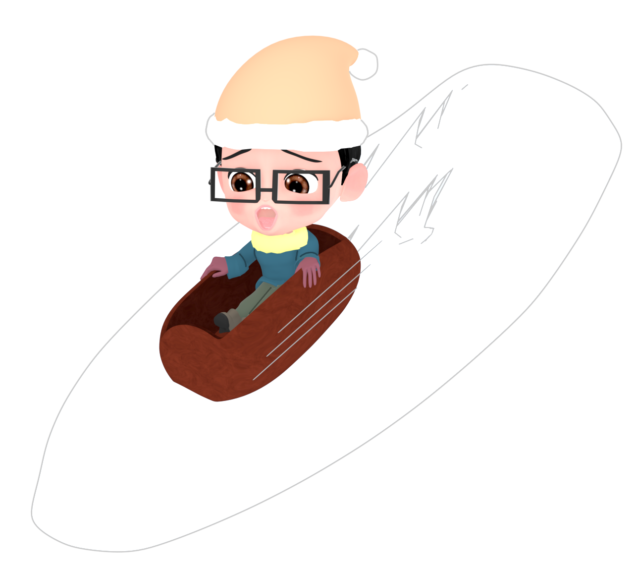 そりで雪遊びを楽しむ男の子のイラスト