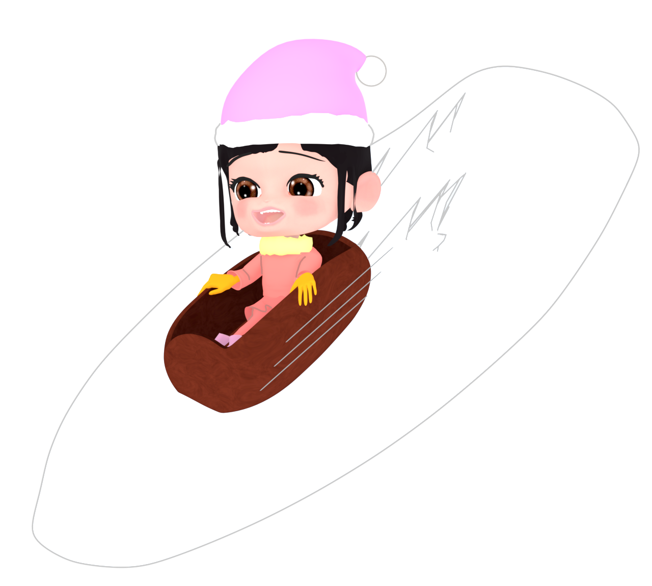 ソリ滑りで楽しむ女の子のイラスト