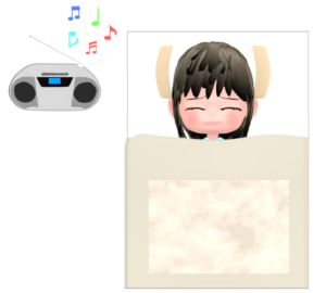 寝ながら音楽を聴いている女性のイラスト