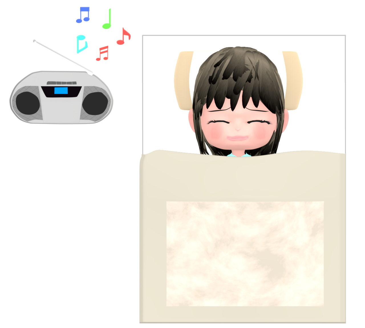 寝ながら音楽を聴いている女性のイラスト