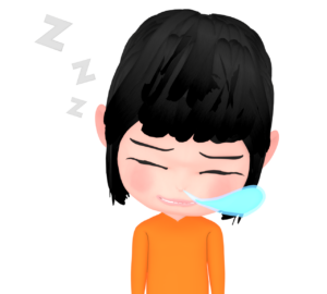 鼻提灯を膨らまして眠る女性のイラスト