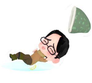 滑って尻もちをつく男性のイラスト