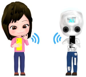スマホで人工知能とやり取りをする人のイラスト