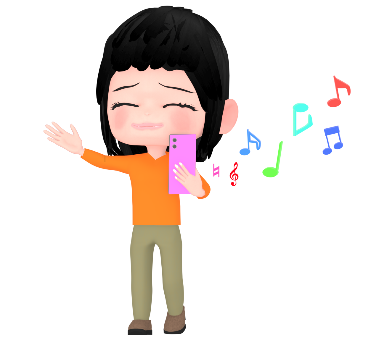 スマートフォンでＢＧＭを流す女性のイラスト