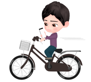 スマホを見ながら自転車に乗る男性のイラスト