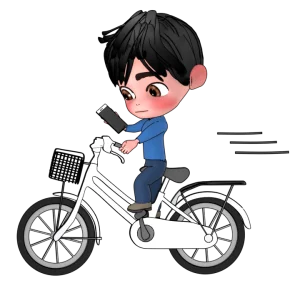 スマホを見ながら自転車に乗る男性のイラスト