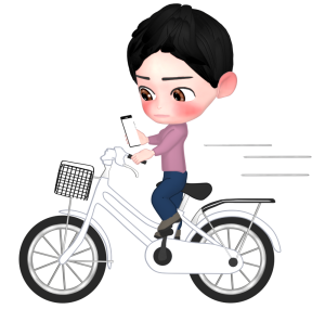 スマホを見ながら自転車に乗る男性のイラスト