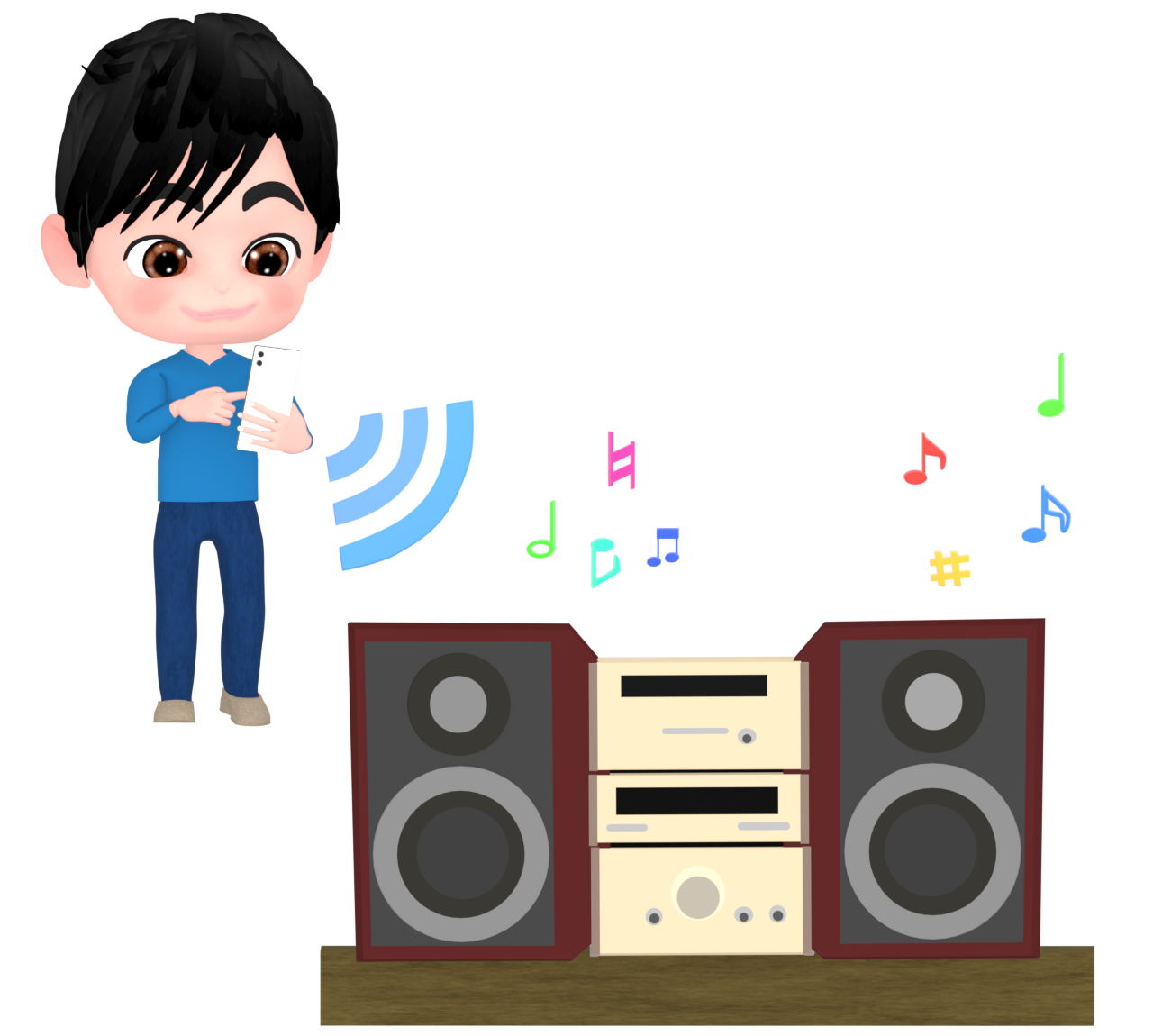スマホからコンポに音を飛ばす無線通信のイラスト 10 スマホからコンポに音を飛ばす無線通信のイラスト