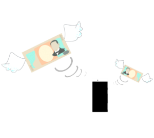スマホから飛んでいくお金のイラスト