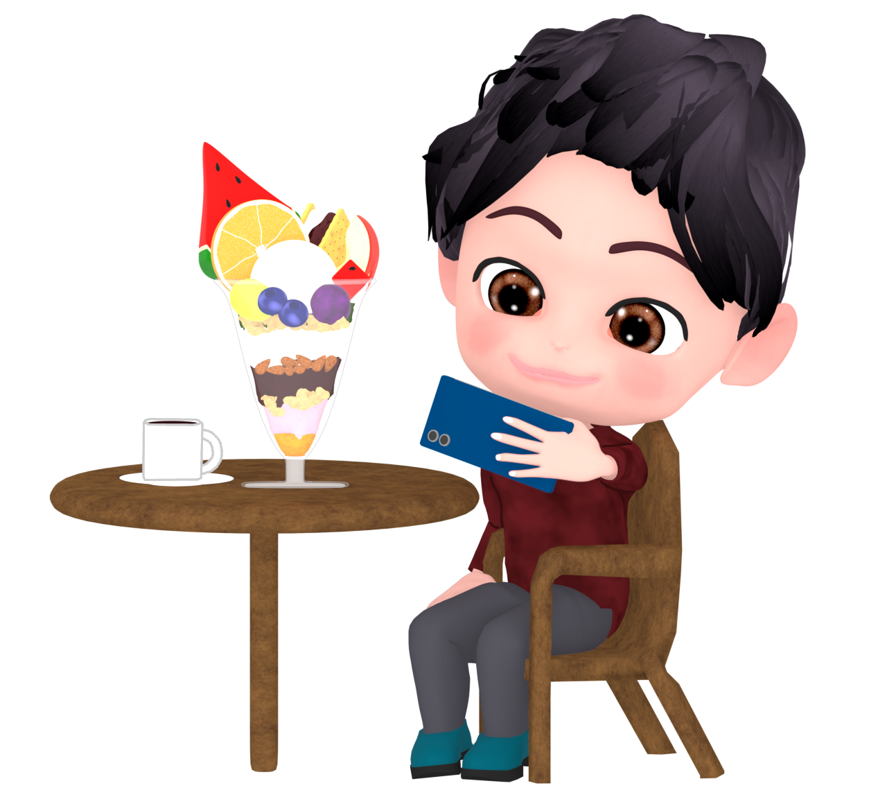 スマホで食べ物の写真を撮る男性のイラスト