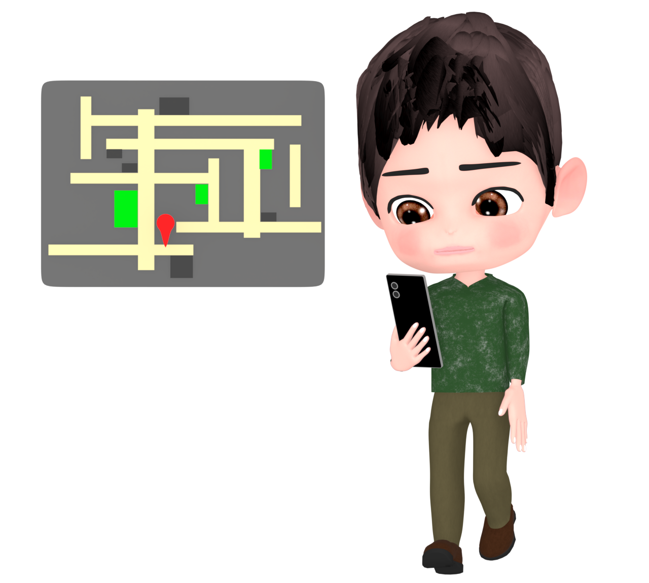 スマホの地図アプリを見る男性のイラスト