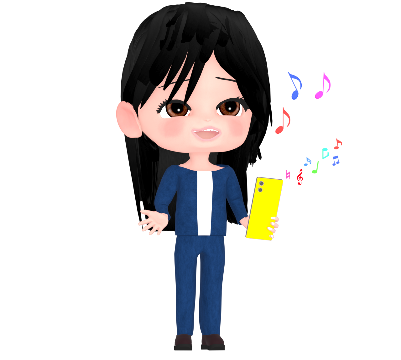 スマホを片手に歌う女性のイラスト 6 スマホを片手に歌う女性のイラスト