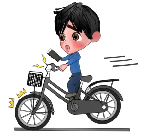 スマホを片手に急ブレーキをかける自転車のイラスト