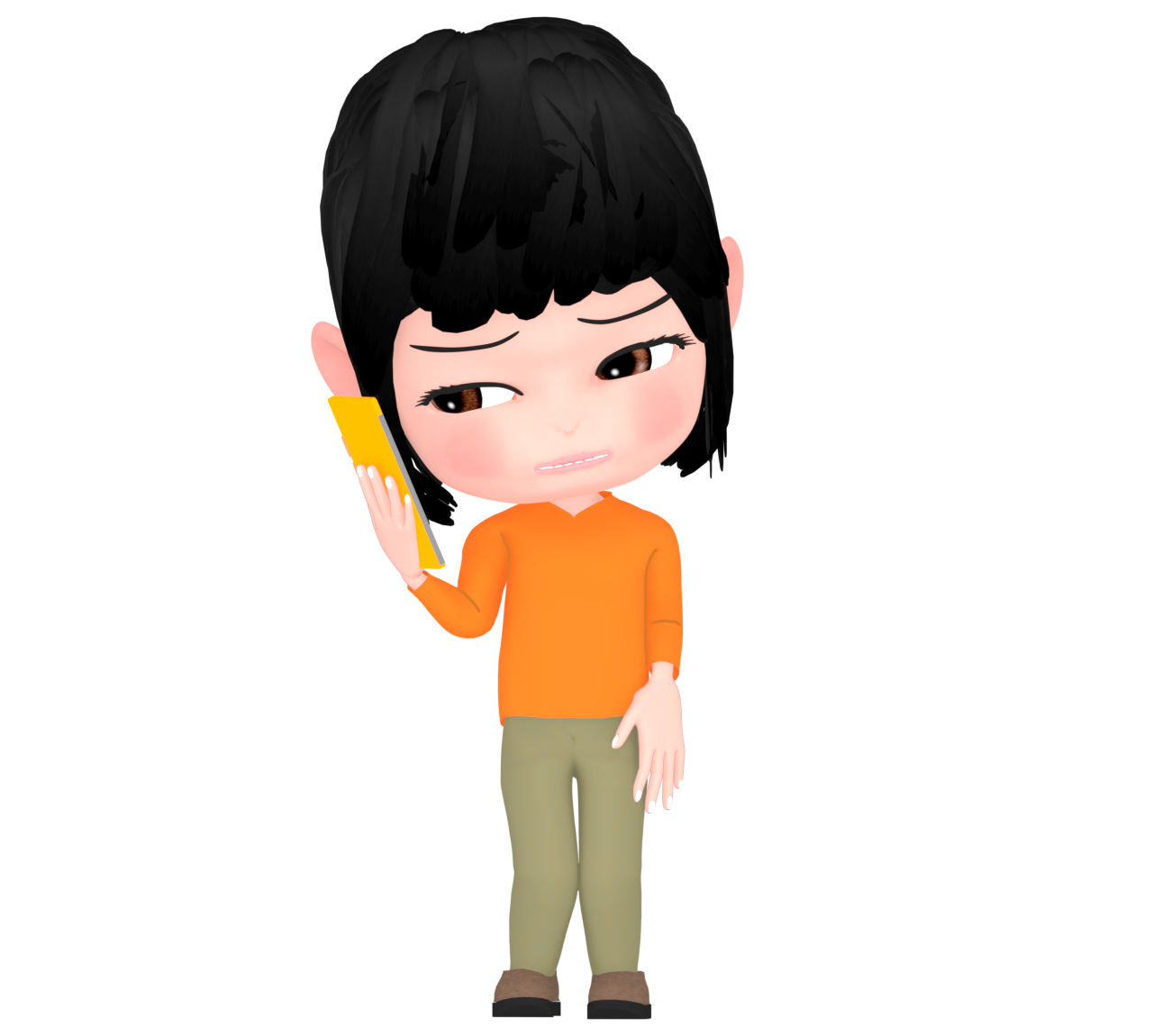 スマホで辛そうに話す女性のイラスト