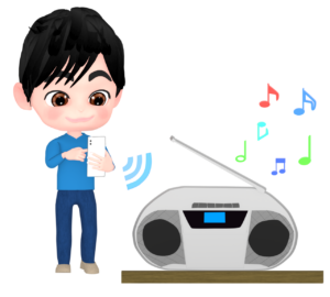 スマホからラジカセに無線通信をするイラスト