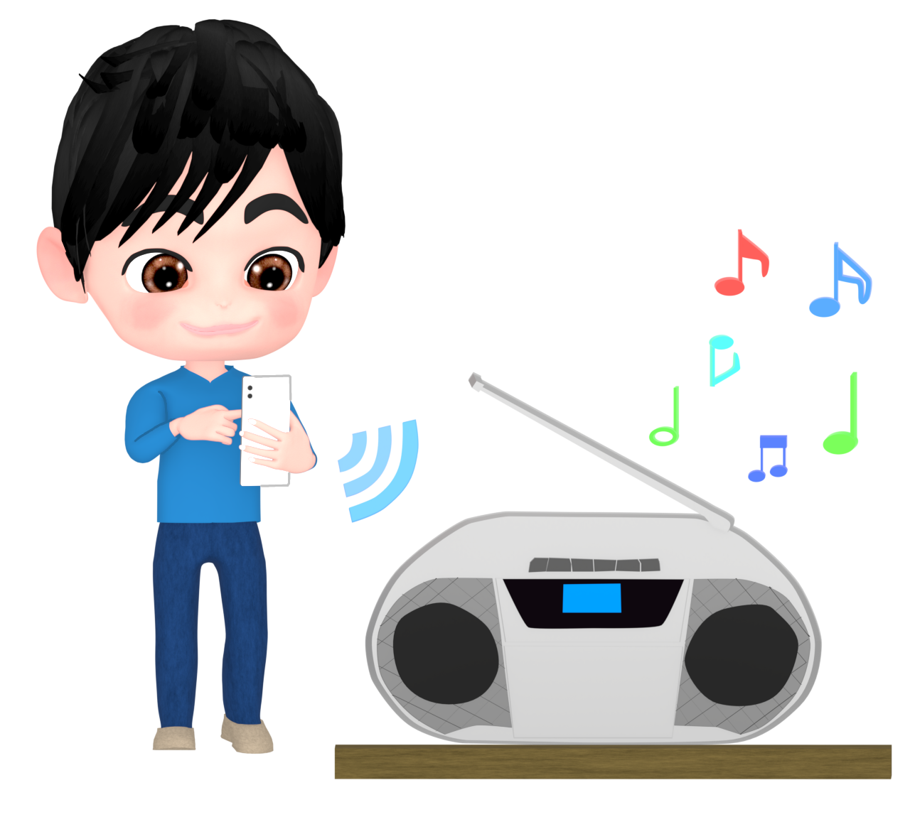スマホからラジカセに無線通信をするイラスト 11 スマホからラジカセに無線通信をするイラスト
