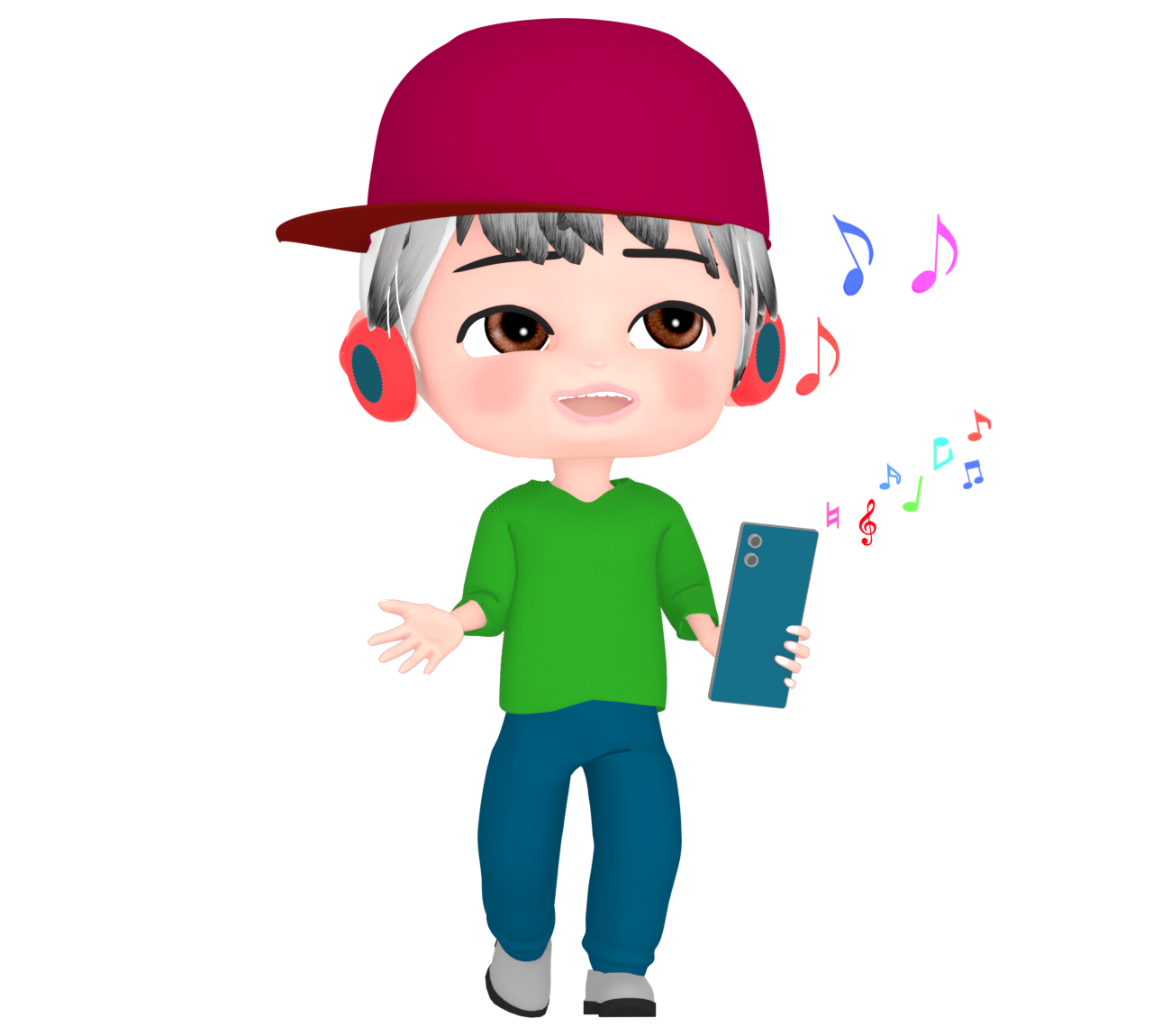 スマートフォンで歌う男性のイラスト