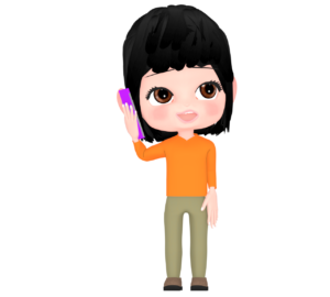 スマホで話す笑顔の女性のイラスト