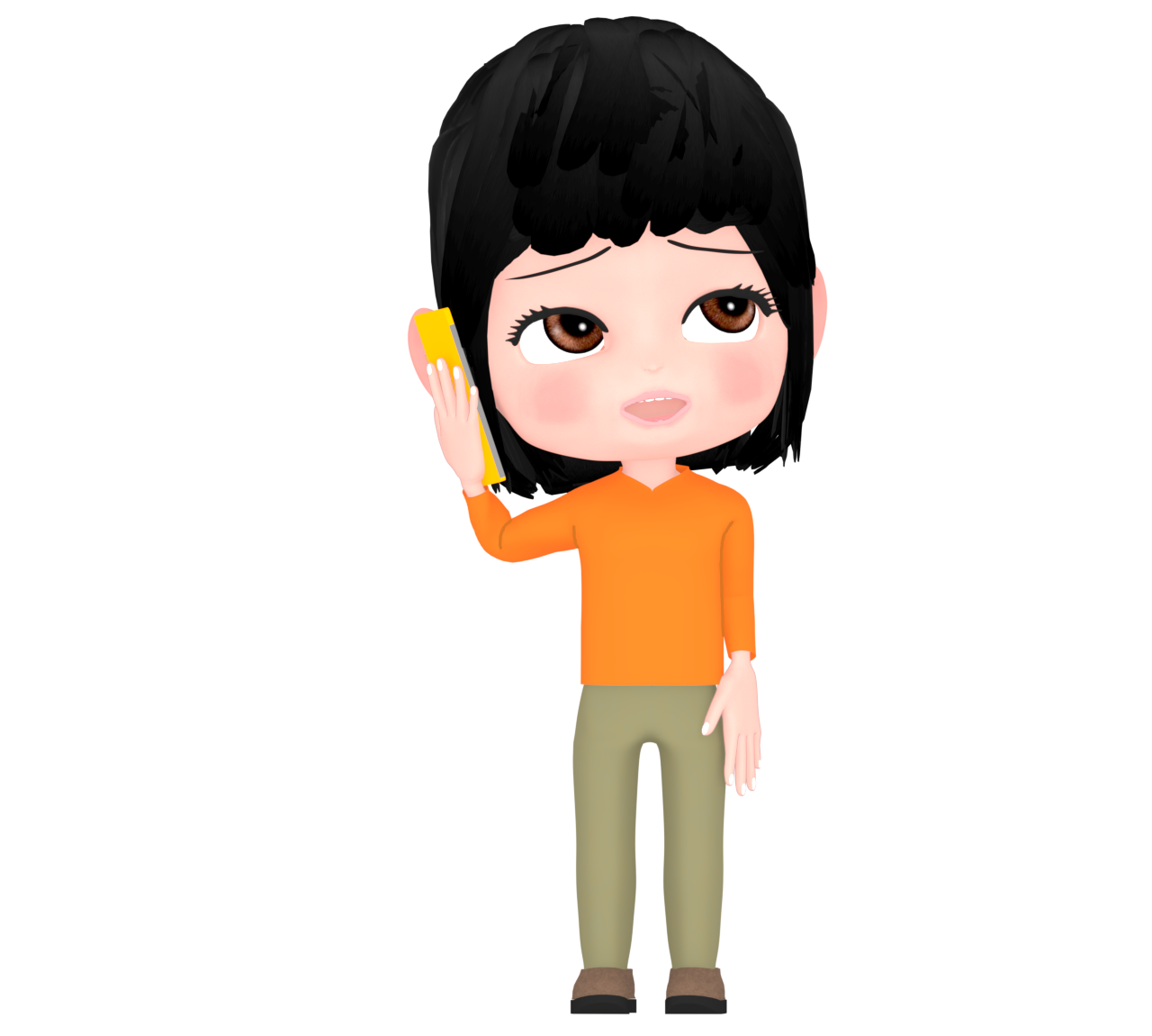 スマートフォンで考えながら話す女性のイラスト