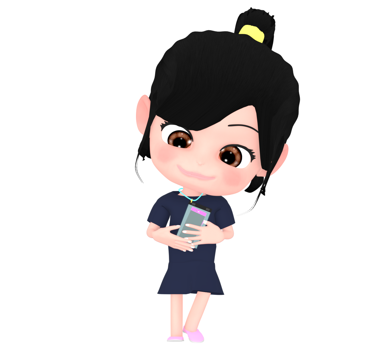 スマホを防水ケースに入れる女の子のイラスト