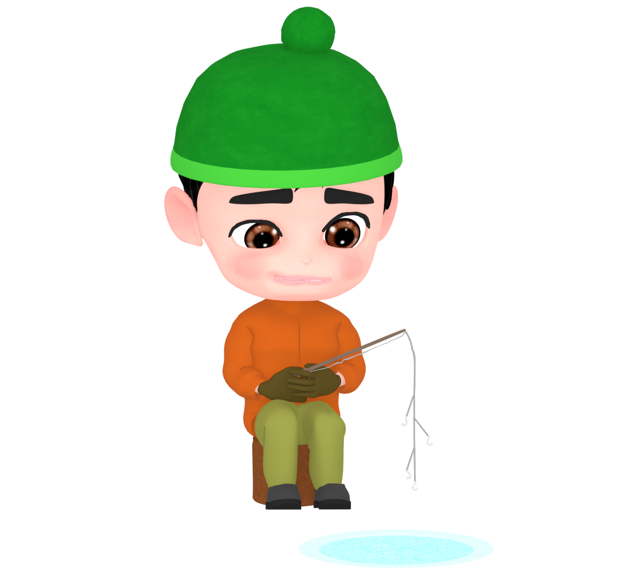 釣れないワカサギ釣りのイラスト