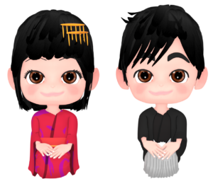 笑顔で新年の挨拶をする男女のイラスト