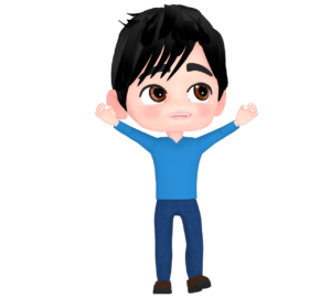 笑顔でガッツポーズをする男性のイラスト
