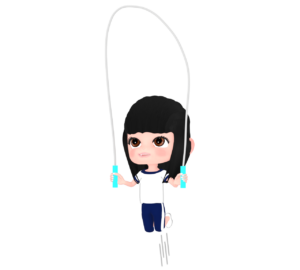 笑顔で縄跳びをする女子生徒のイラスト