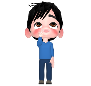 笑顔で上を指差す男性のイラスト